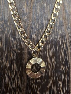 Gold-Tone Chain Necklace with Circular Pendant